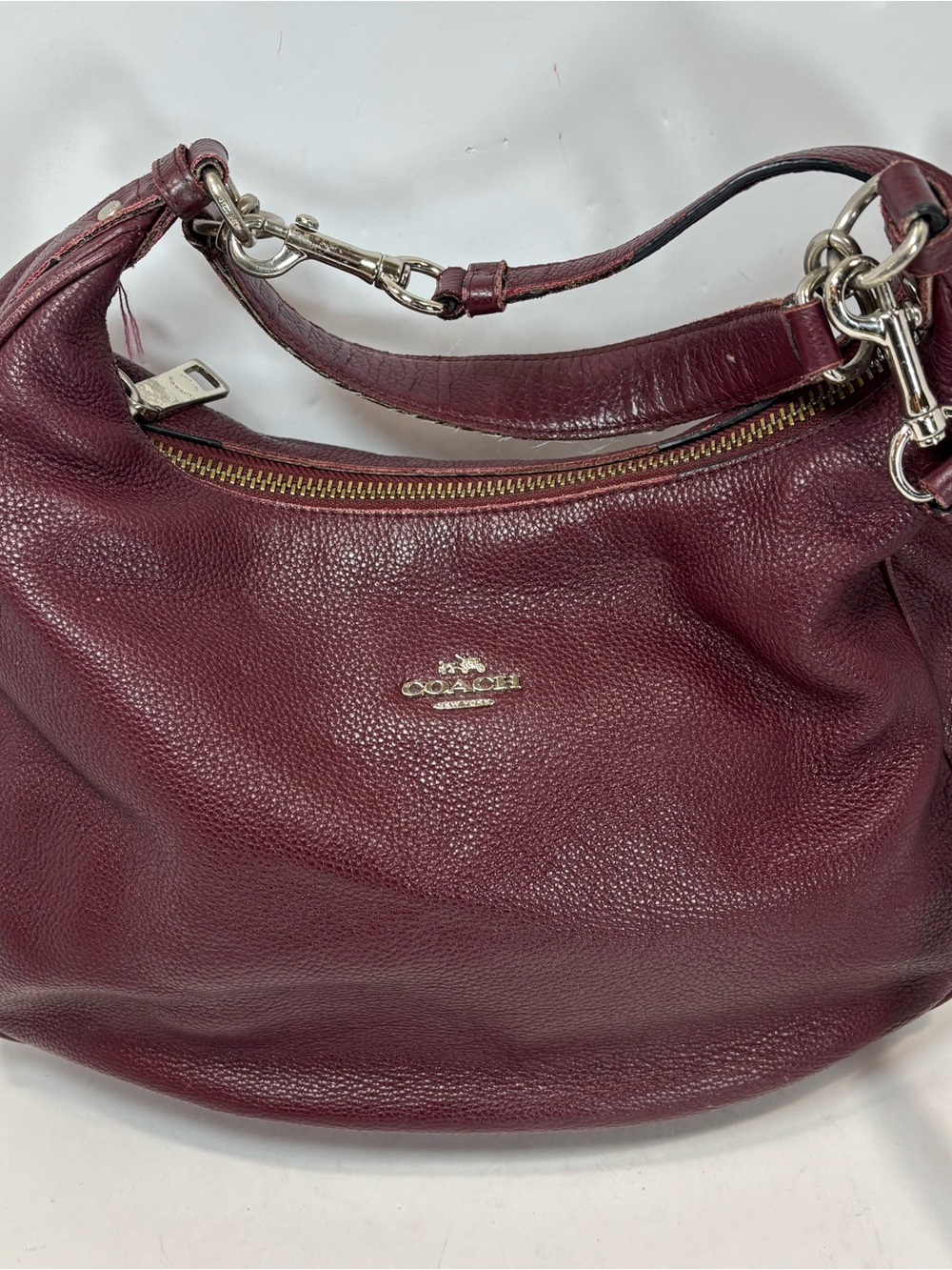 COACH Harley Burgundy Pebbled Leather Large Shoulder Bag Hobo Purse - Read